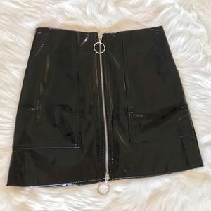 Black Vinyl Skirt with Zipper